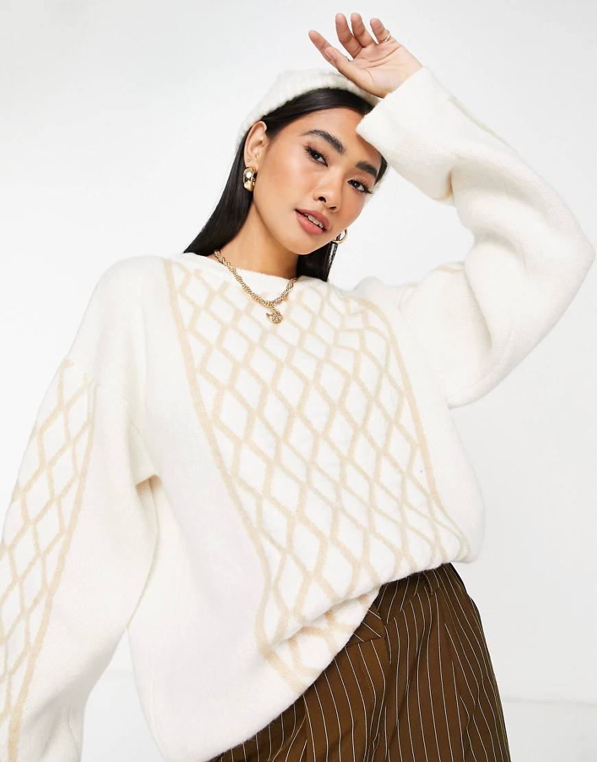 Topshop – Mehrfarbiger Strickpullover mit Rautenmuster-Bunt günstig online kaufen