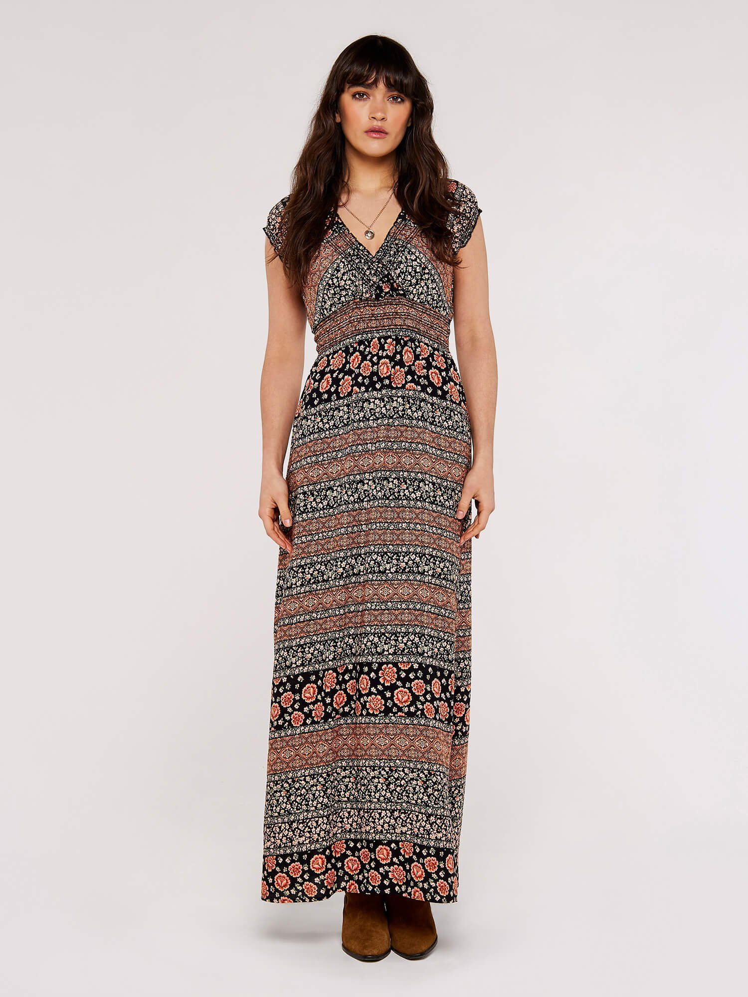 Apricot Maxikleid Sommerliches Maxikleid, mit gesmokter günstig online kaufen