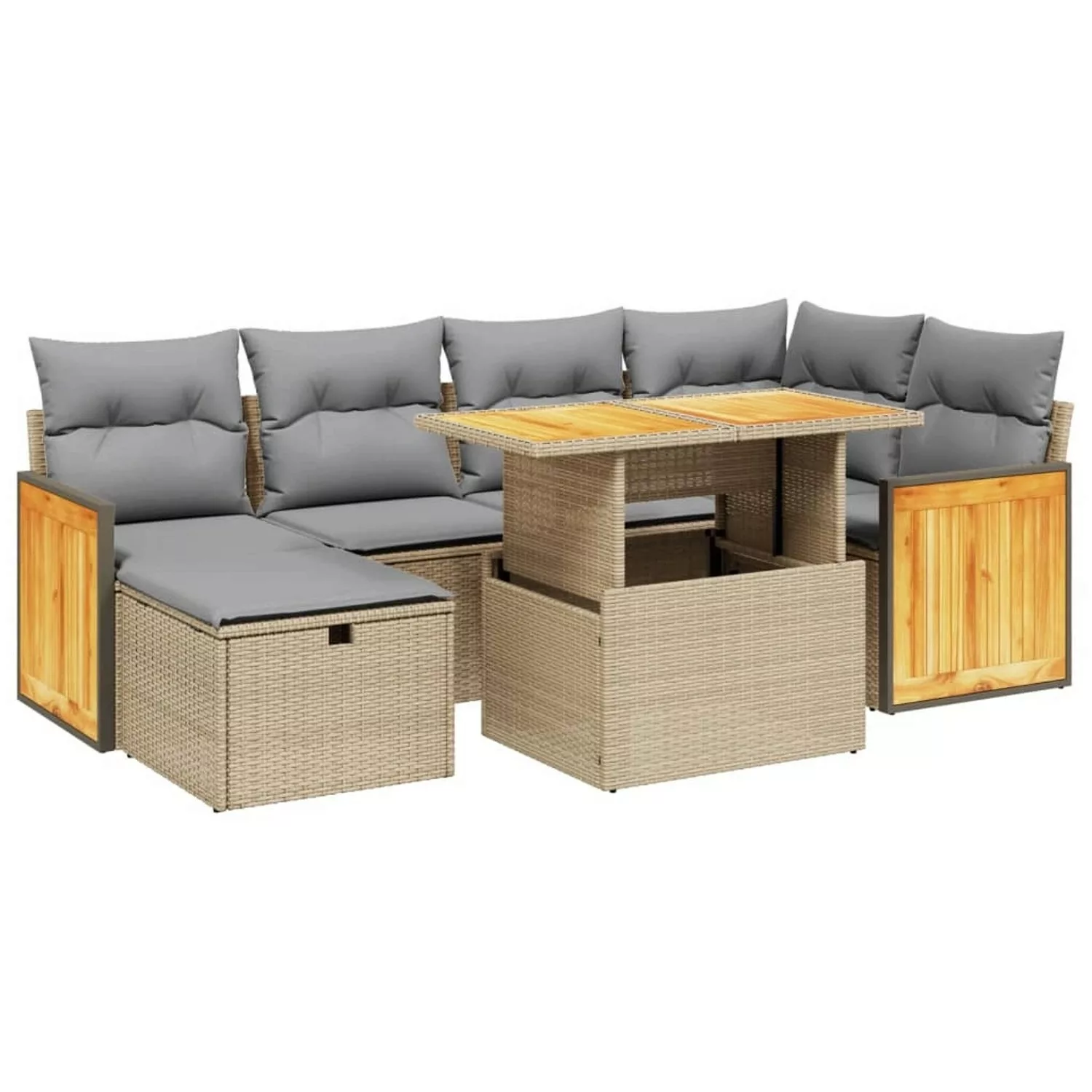 vidaXL 7-tlg Garten-Sofagarnitur mit Kissen Beige Poly Rattan Modell 415 günstig online kaufen