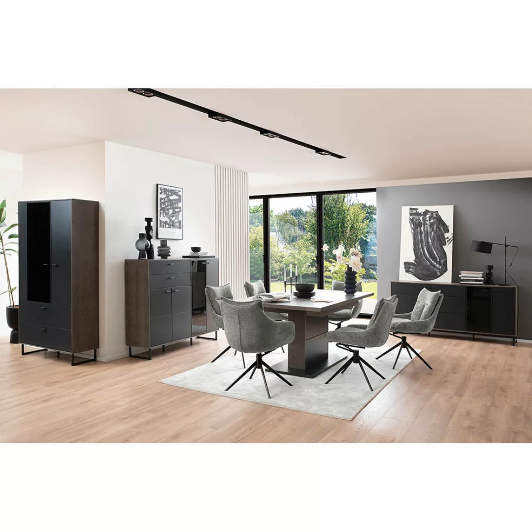 Esszimmer Set mit Ausziehtisch in schwarz mit Eiche VARAZZE-05 modern 4-tei günstig online kaufen