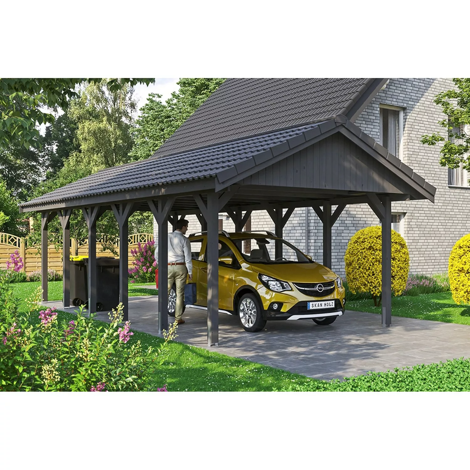 Satteldach-Carport Wallgau Schiefergrau 430 x 900 cm Dachlattung günstig online kaufen