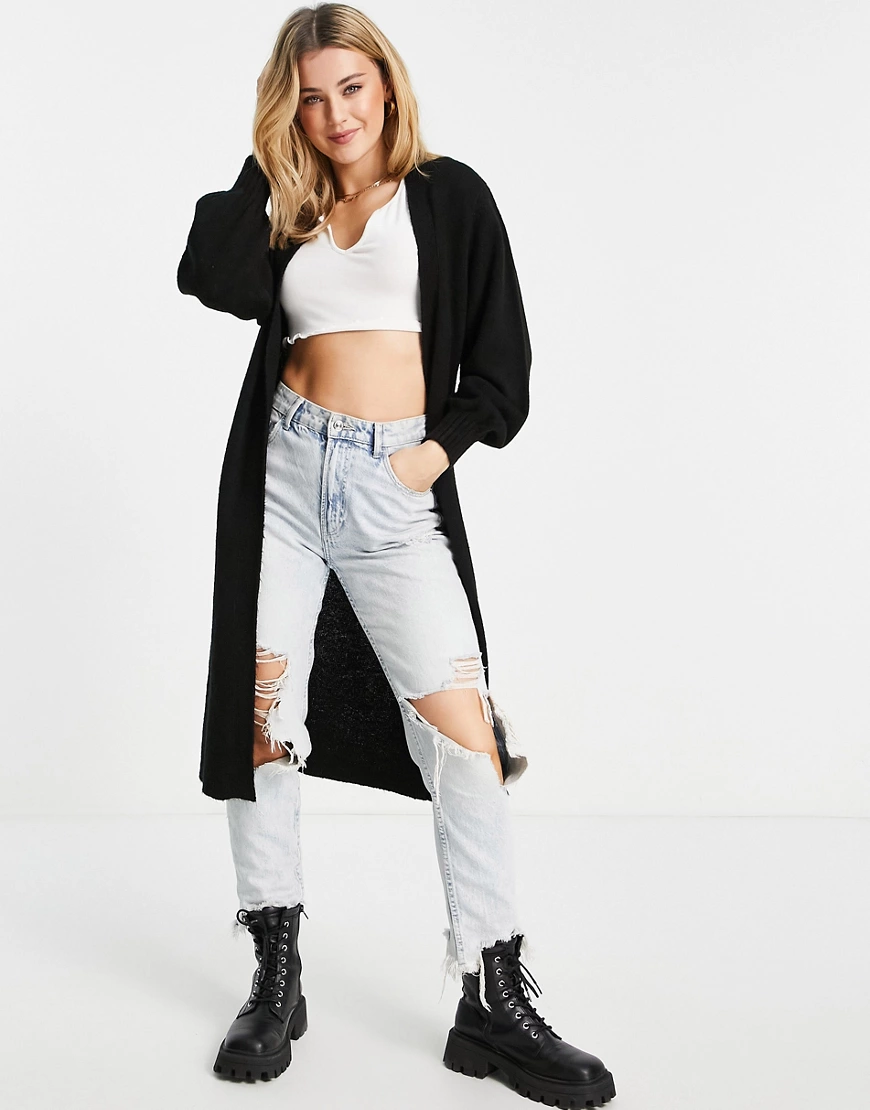 ASOS DESIGN – Edge to Edge – Maxi-Strickjacke in Schwarz günstig online kaufen