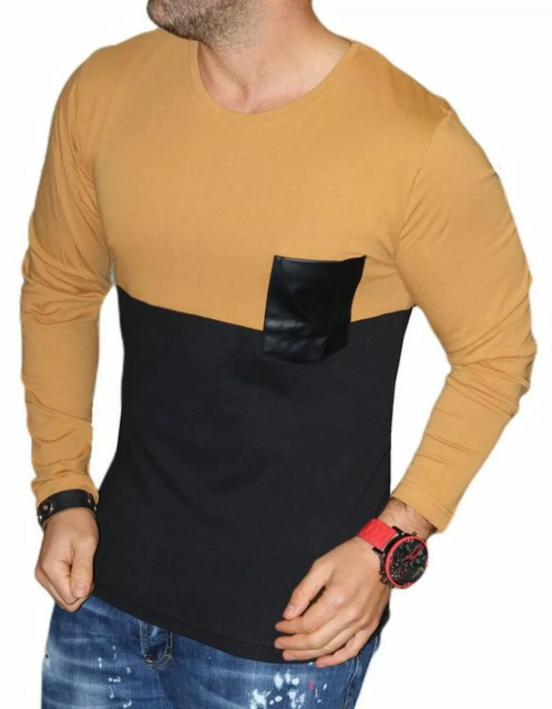 JEEL Langarmshirt Longsleeve mit Rundhals und Brusttasche günstig online kaufen