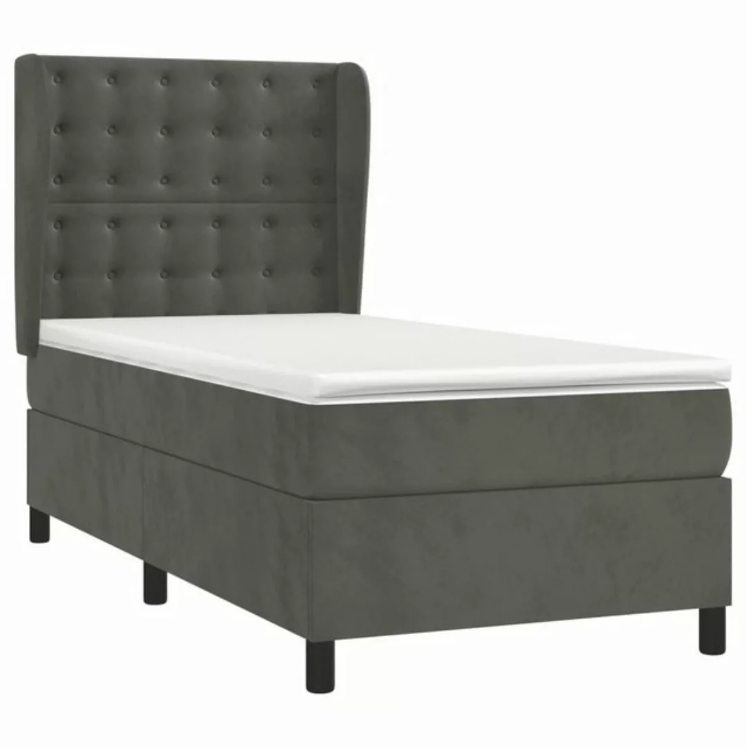 vidaXL Boxspringbett Boxspringbett mit Matratze Dunkelgrau 100x200 cm Samt günstig online kaufen