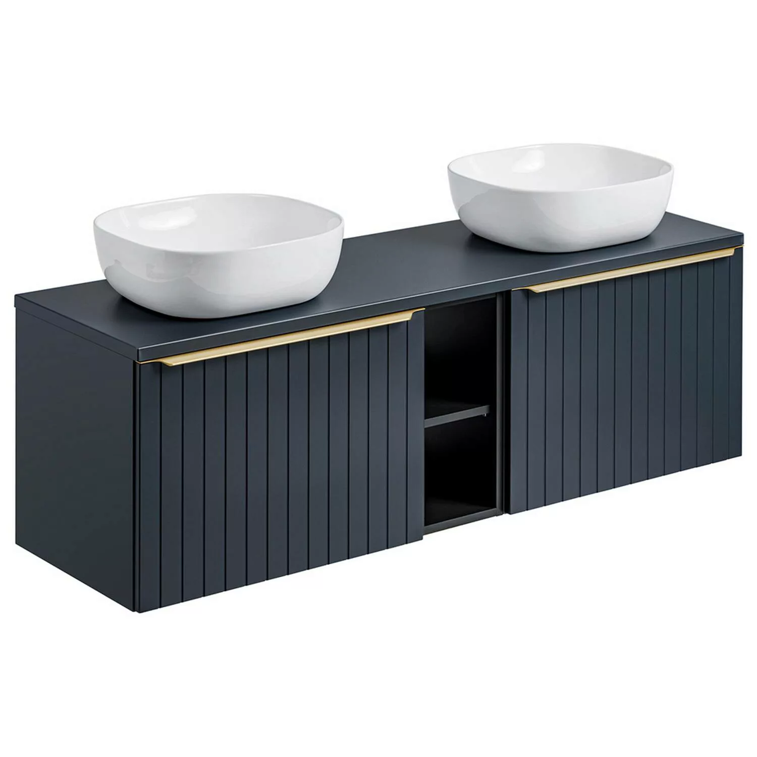 Badezimmer Doppelwaschtisch mit 2 Aufsatzbecken PUEBLA-56-BLUE in Indigo Bl günstig online kaufen