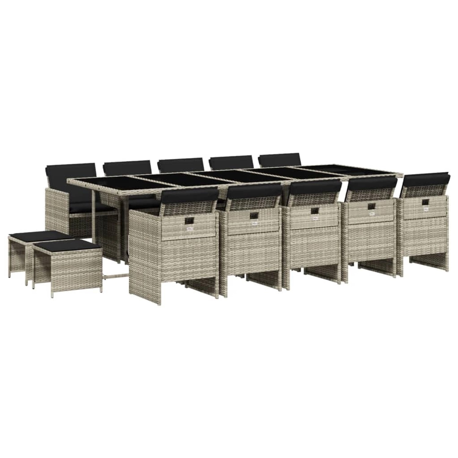 vidaXL 15-Tlg Garten-Essgruppe mit Kissen Hellgrau Poly Rattan 3210635 günstig online kaufen