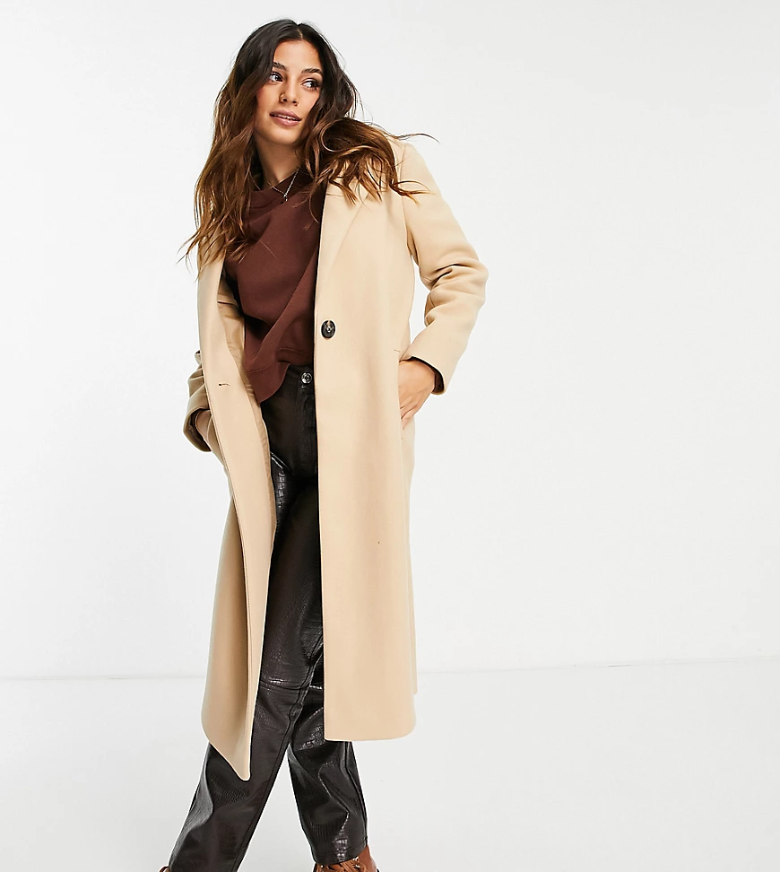 Miss Selfridge Petite – Mantel in Maxilänge in Camel-Neutral günstig online kaufen