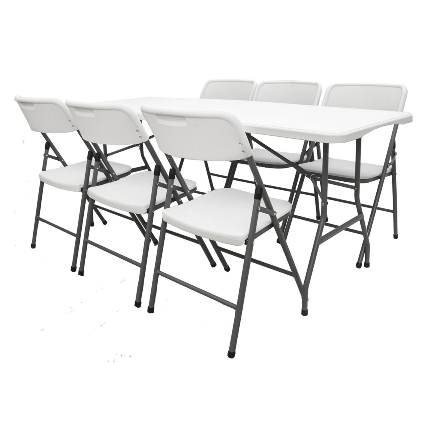 AMANKA Gartentisch mit 6 Stühlen 180 x 70 x 74 cm Weiß Klappbar günstig online kaufen