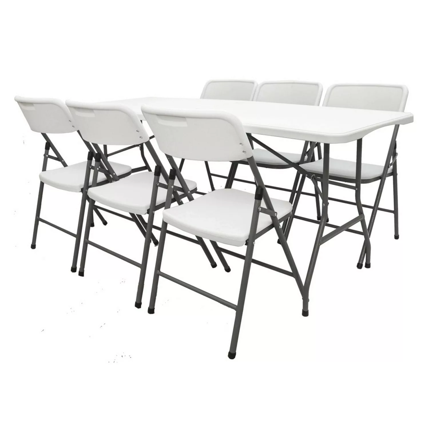 AMANKA Gartentisch mit 6 Stühlen 180 x 70 x 74 cm Weiß Klappbar günstig online kaufen