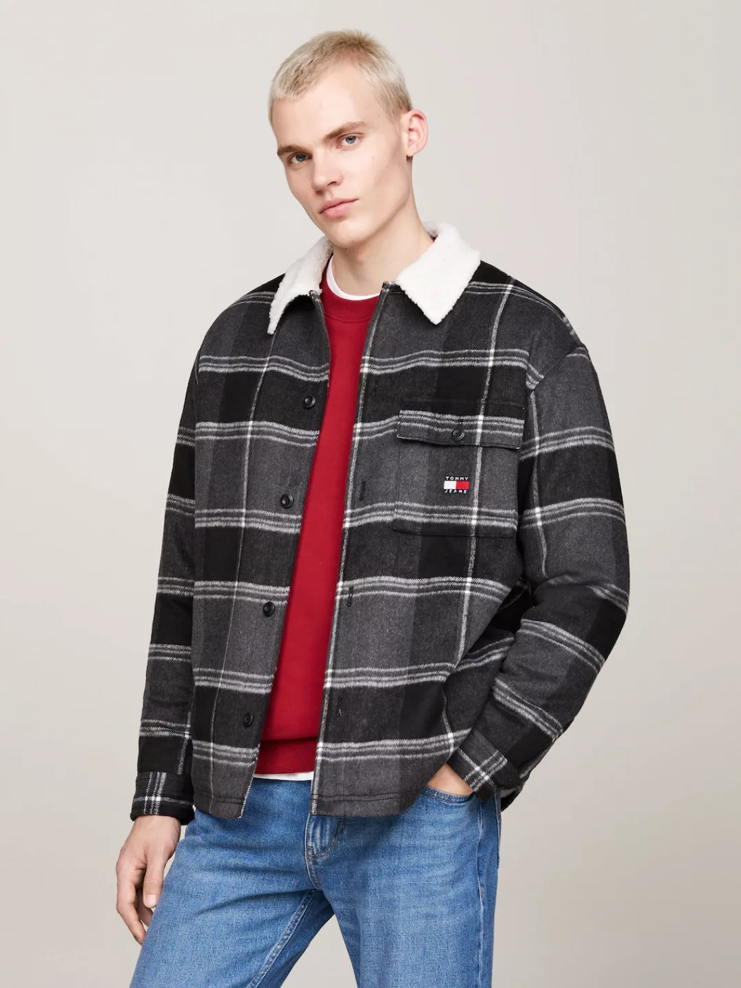 Tommy Jeans Hemdjacke TJM CHECK SHERPA OVERSHIRT EXT mit Sherpa-Einsatz am günstig online kaufen