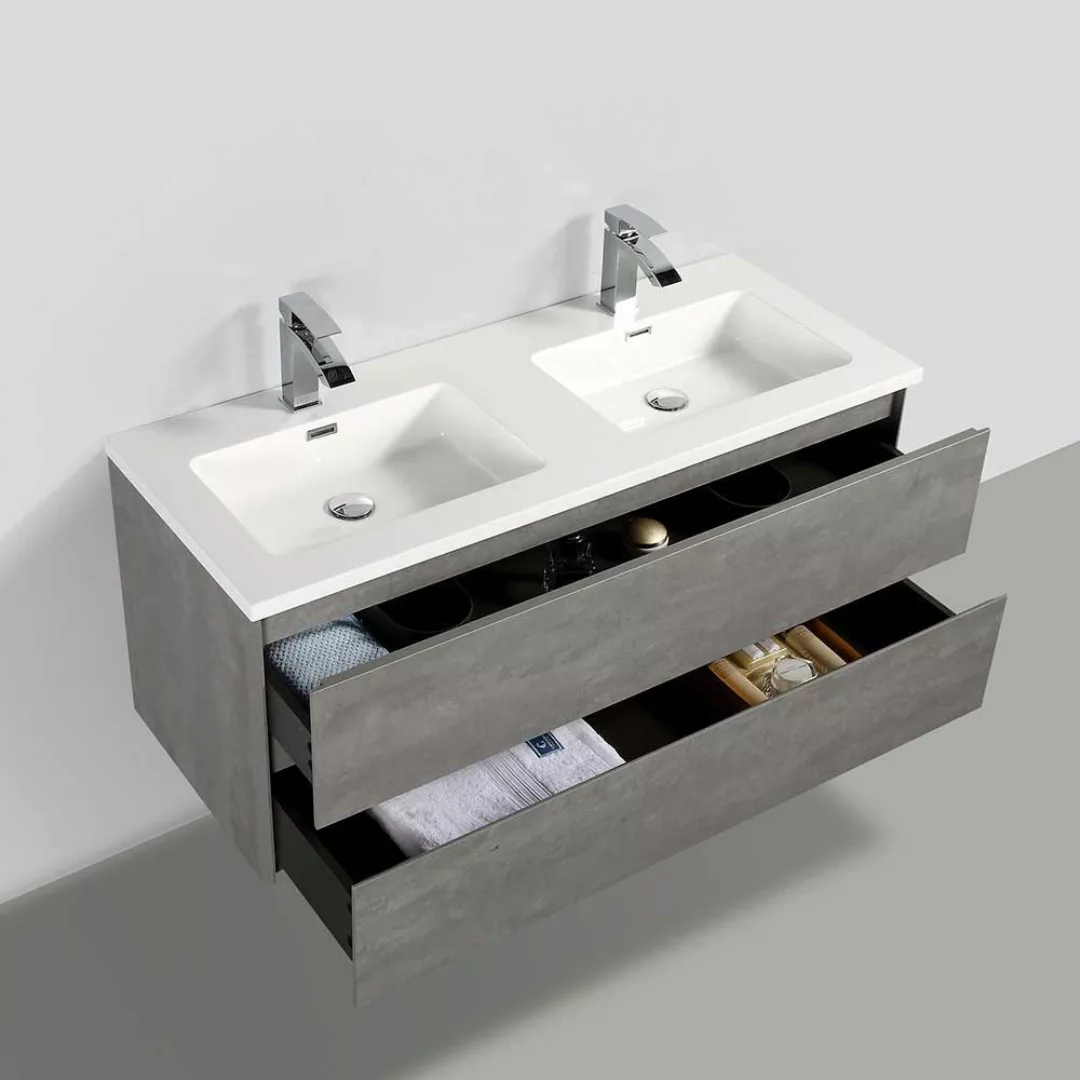 Waschbeckenschrank in Beton Grau Nachbildung 120 cm breit günstig online kaufen