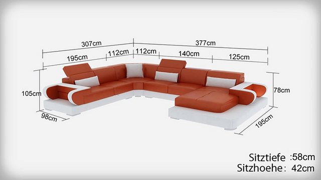 JVmoebel Ecksofa Couch Ecksofa Leder Wohnlandschaft Design Modern Sofa UFor günstig online kaufen