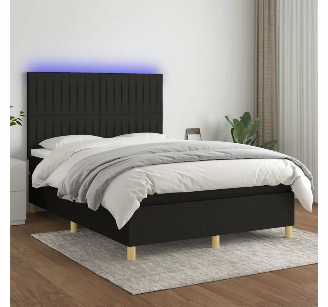 vidaXL Boxspringbett (140 x 200 cm, Streifen Vertikal, Schwarz), mit LED günstig online kaufen