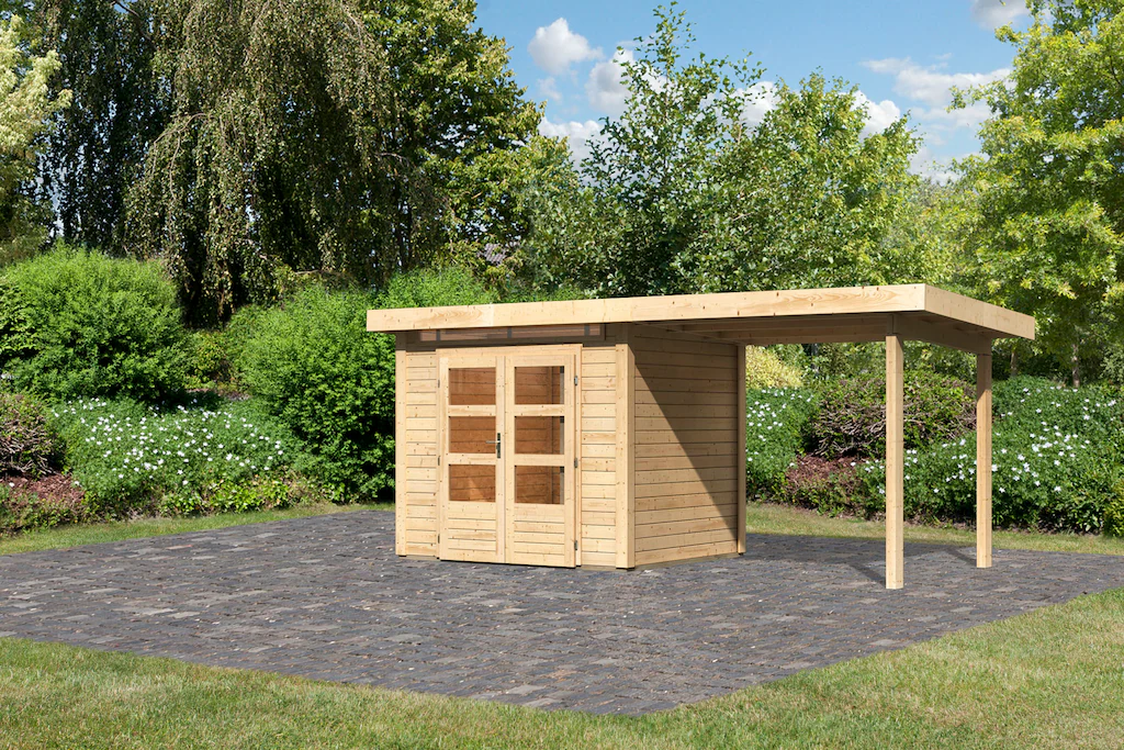 Karibu Gartenhaus ""Ammersee 2" SET mit Anbaudach 2,35 m Breite", naturbela günstig online kaufen