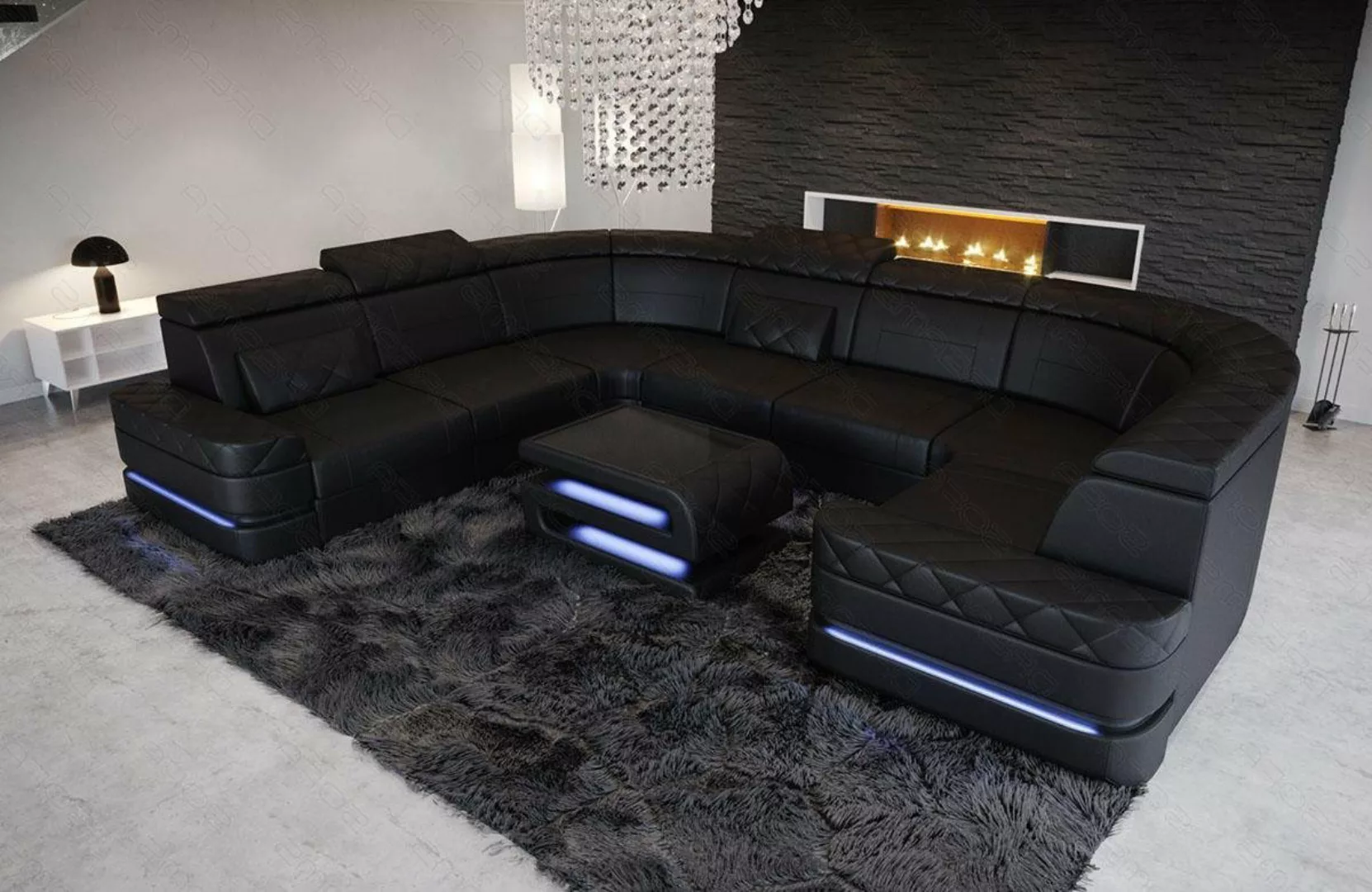 Sofa Dreams Wohnlandschaft Couch Sofa Leder Positano U Form Ledercouch, Led günstig online kaufen