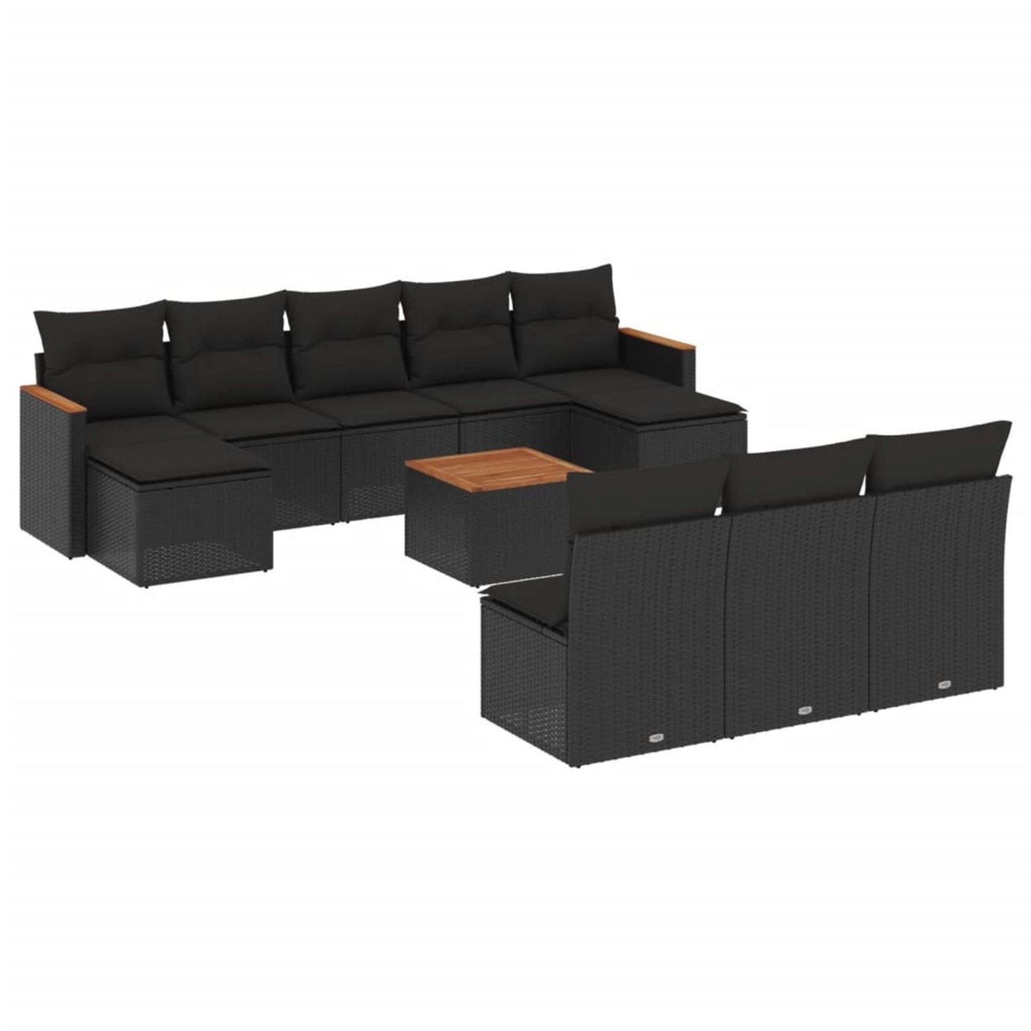 vidaXL 11-Tlg Garten-Sofagarnitur mit Kissen Schwarz Poly Rattan 3226391 günstig online kaufen