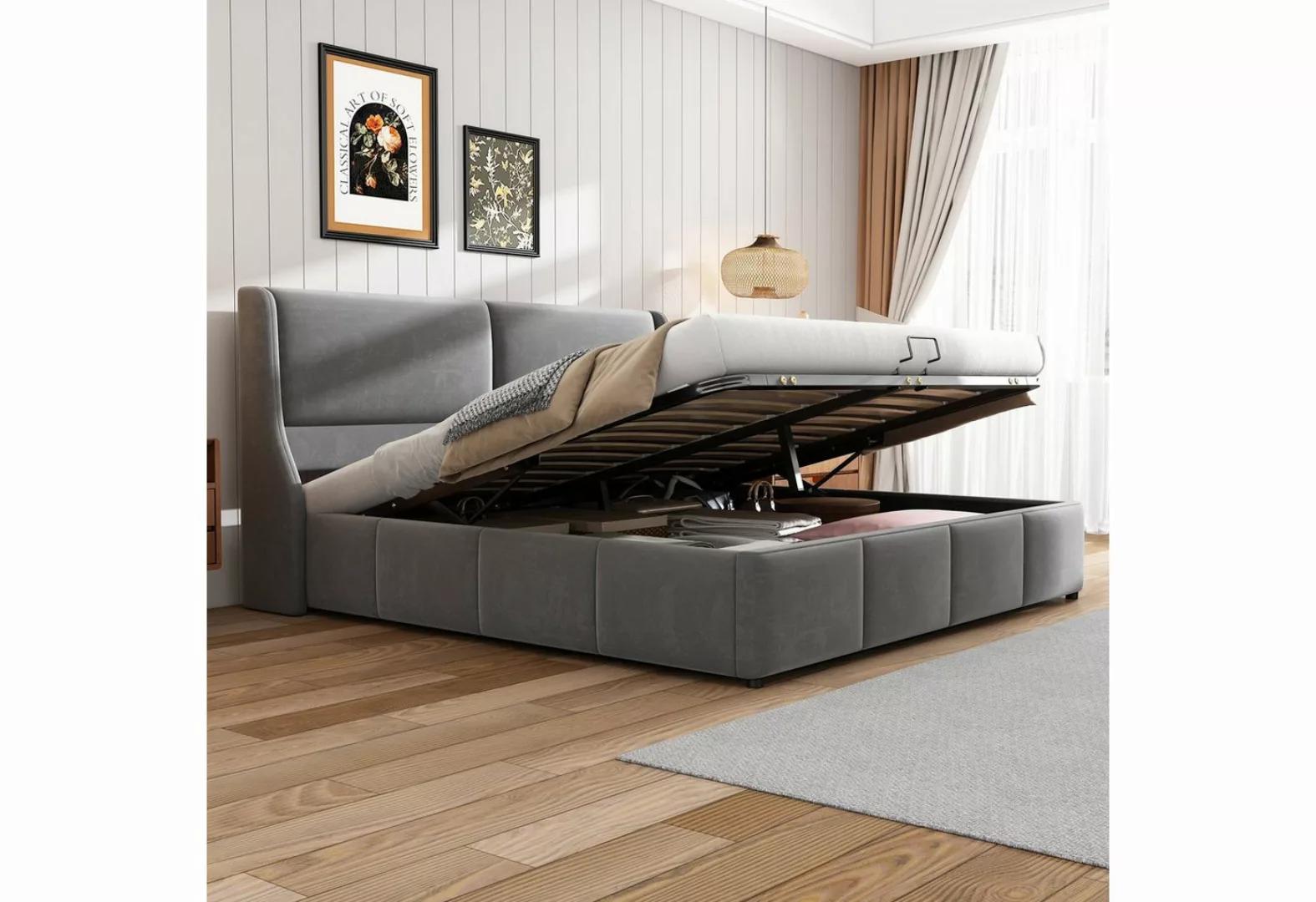 WISHDOR Polsterbett Doppelbett Bett hydraulisch Funktionsbett 180*200cm ohn günstig online kaufen