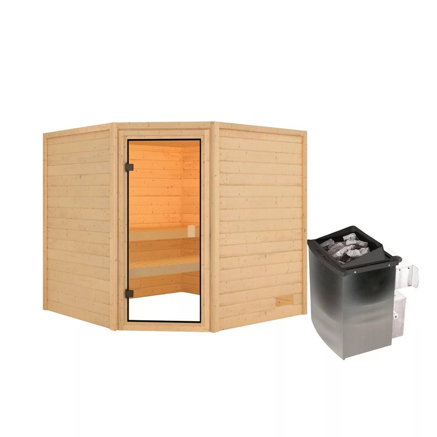 Karibu Sauna Tilda Set Naturbelassen mit Ofen 9 kW integr. Steuerung günstig online kaufen