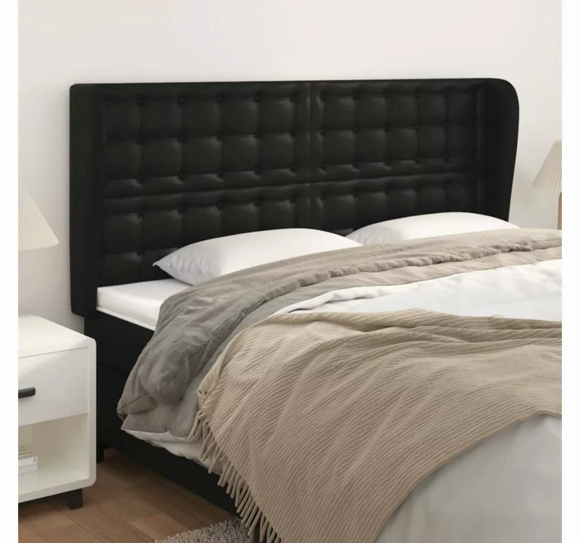 vidaXL Bett, Kopfteil mit Ohren Schwarz 183x23x118/128 cm Kunstleder günstig online kaufen