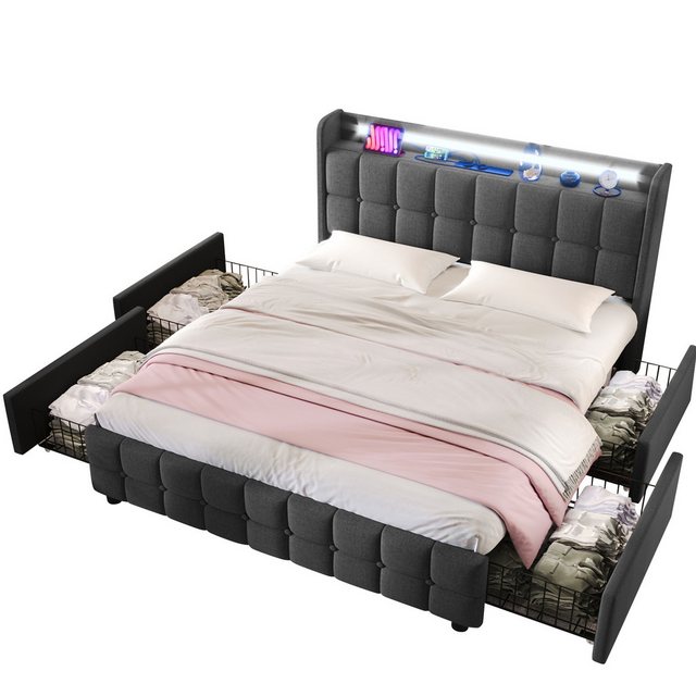 BlingBin Einzelbett Polsterbett (1-tlg., Stauraumbett 90x200cm mit aufladen günstig online kaufen