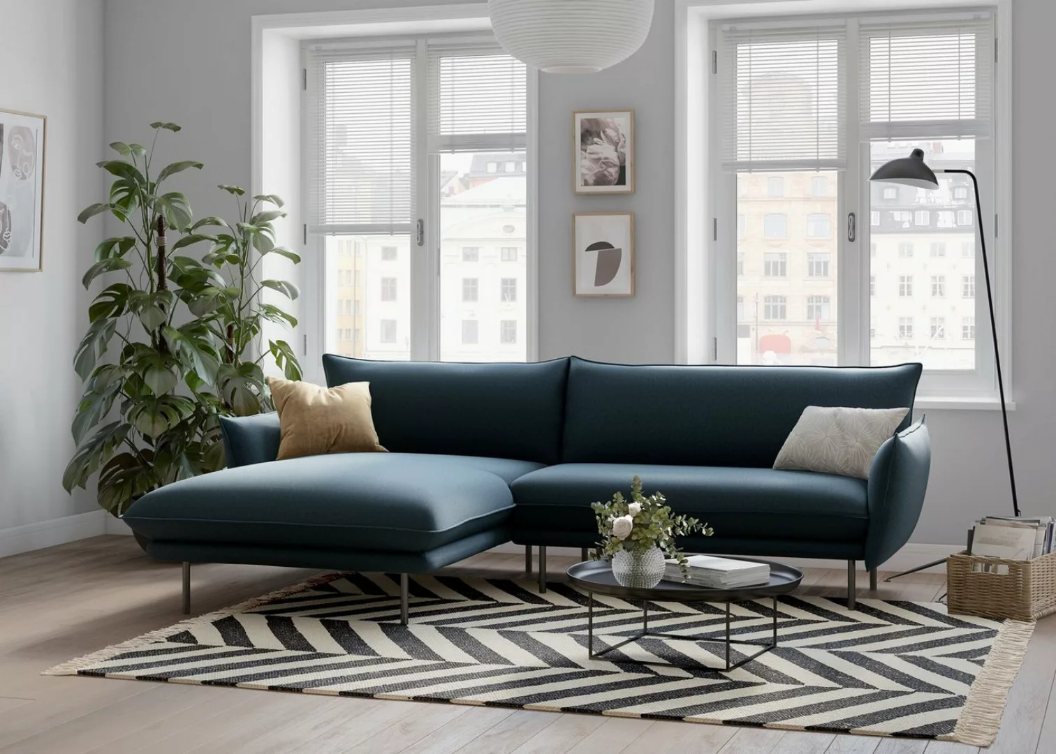 andas Ecksofa "Stine L-Form", Besonderes Design durch Kissenoptik und Keder günstig online kaufen