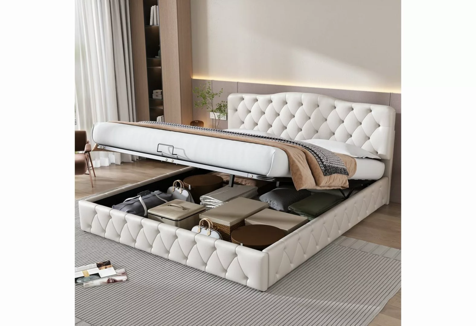 SOFTWEARY Polsterbett Doppelbett mit Lattenrost und Bettkasten (180x200 cm) günstig online kaufen