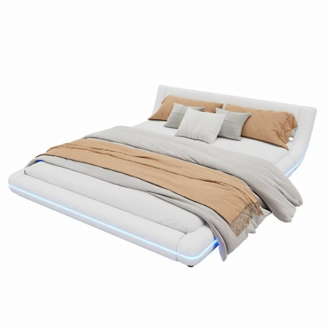 OKWISH Polsterbett Flachbett, Bodenbett, Doppelbett (mit PU-Bezug und LED-U günstig online kaufen