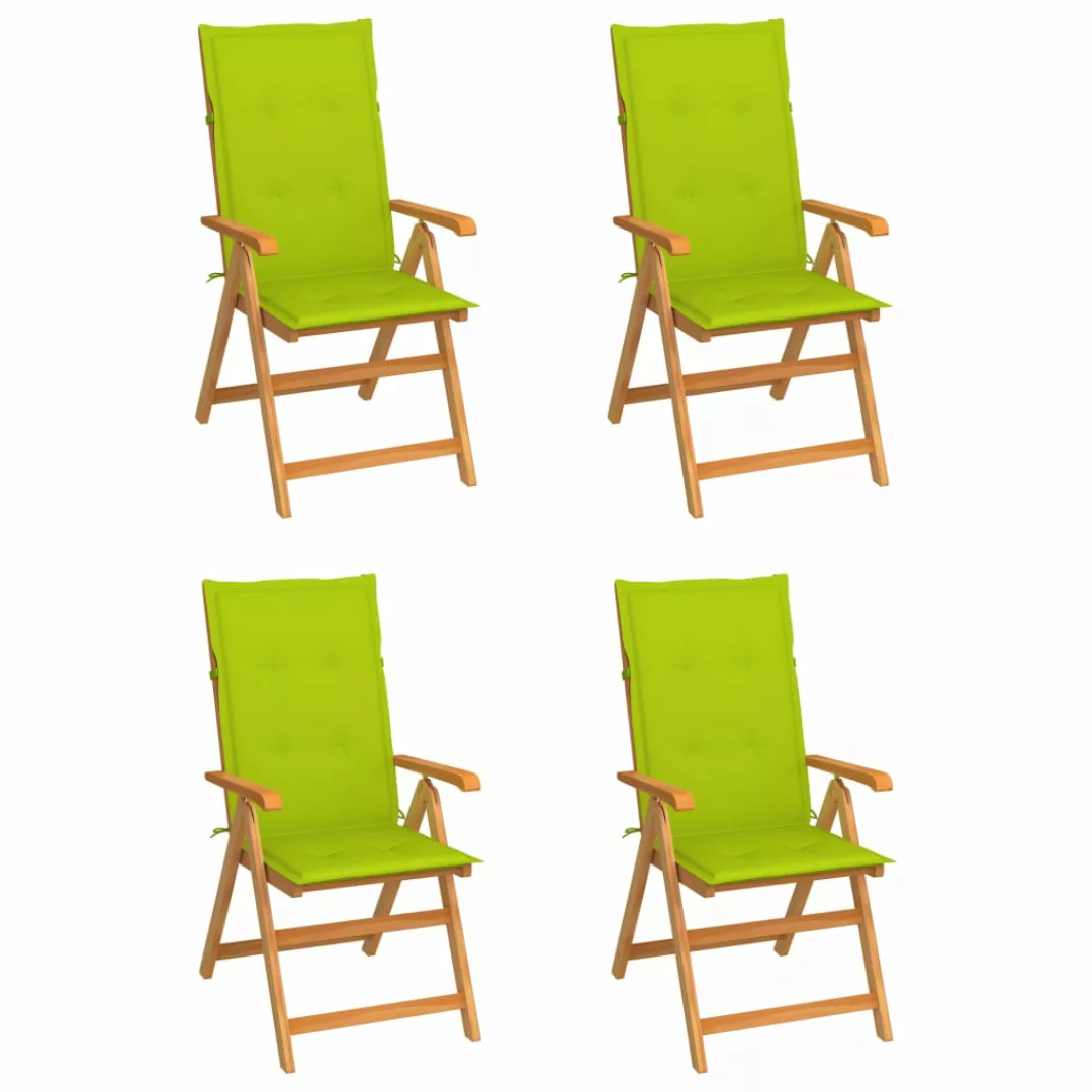 Gartenstühle 4 Stk. Mit Hellgrünen Kissen Massivholz Teak günstig online kaufen