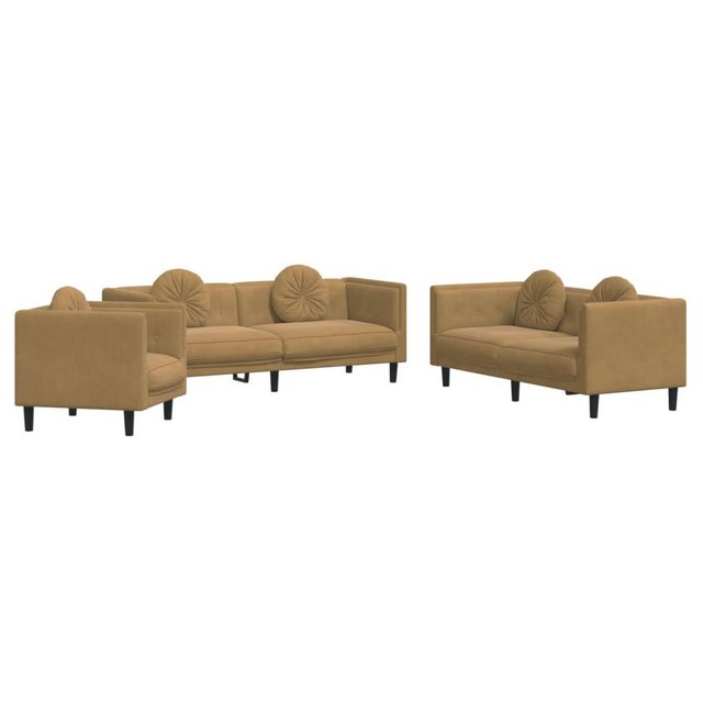 vidaXL Sofa 3-tlg. Sofagarnitur mit Kissen Braun Samt günstig online kaufen