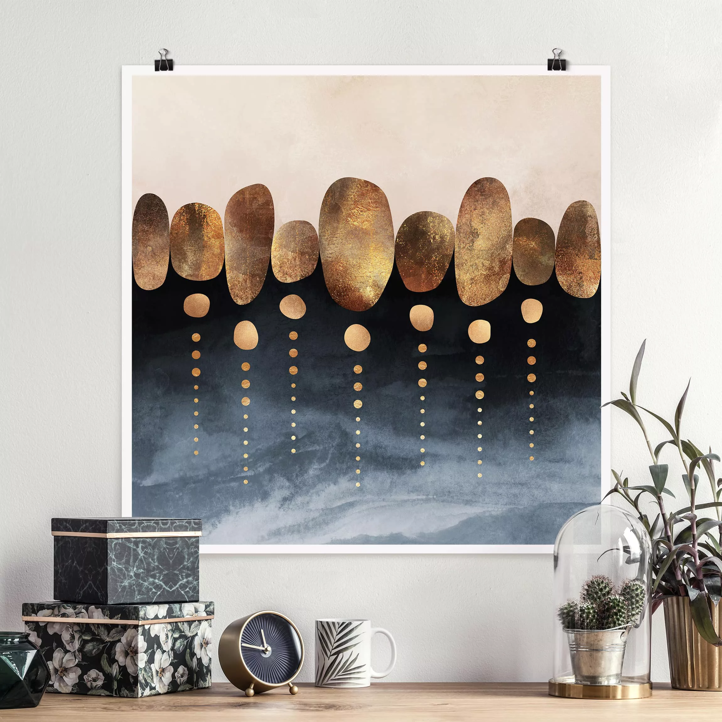 Poster Abstrakt - Quadrat Abstrakte goldene Steine günstig online kaufen