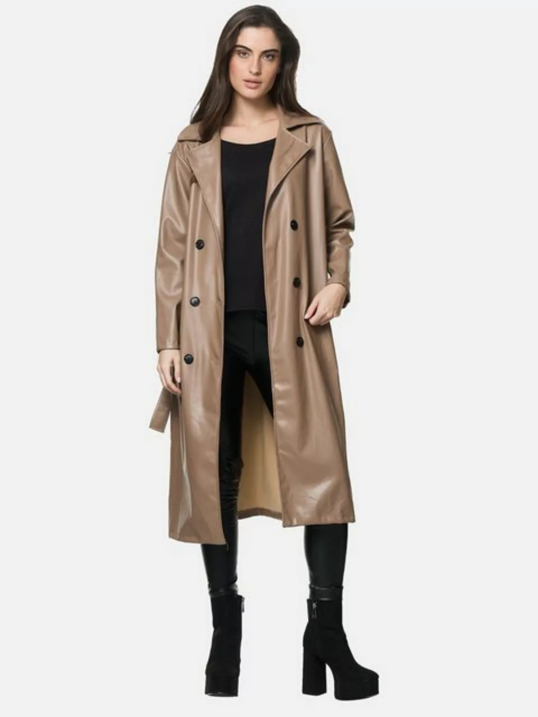 Elara Lederimitatmantel Elara Damen Langer Langer Trenchcoat (1-tlg) günstig online kaufen