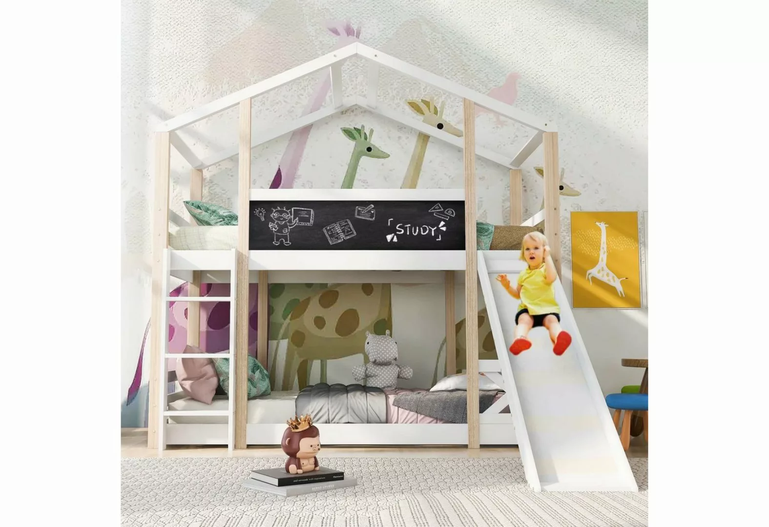 BlingBin Kinderbett Baumhaus mit Rutsche & Leiter 90 x 200 cm Hochbett für günstig online kaufen
