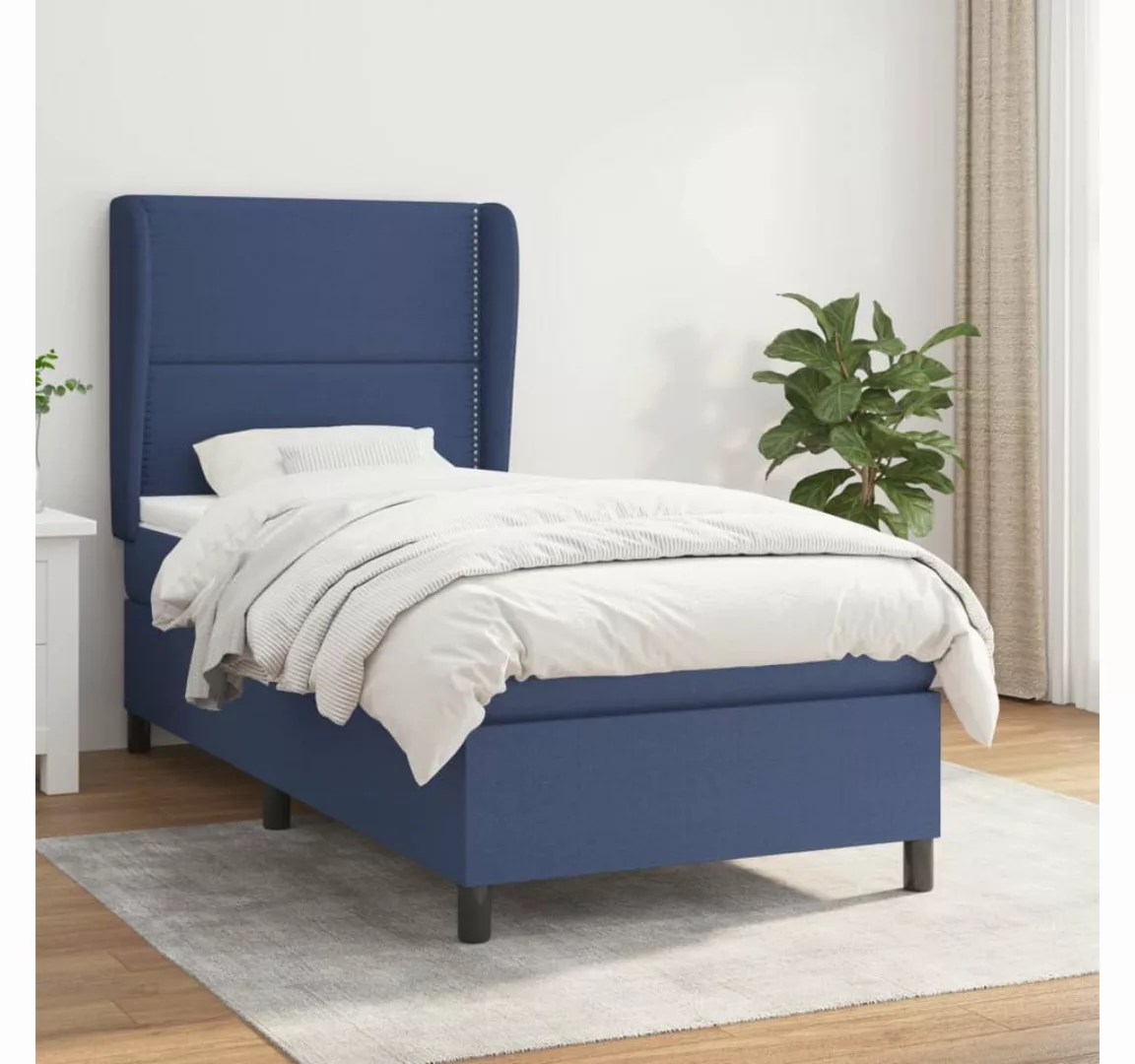 vidaXL Boxspringbett Boxspringbett mit Matratze Blau 90x190 cm Stoff Bett B günstig online kaufen