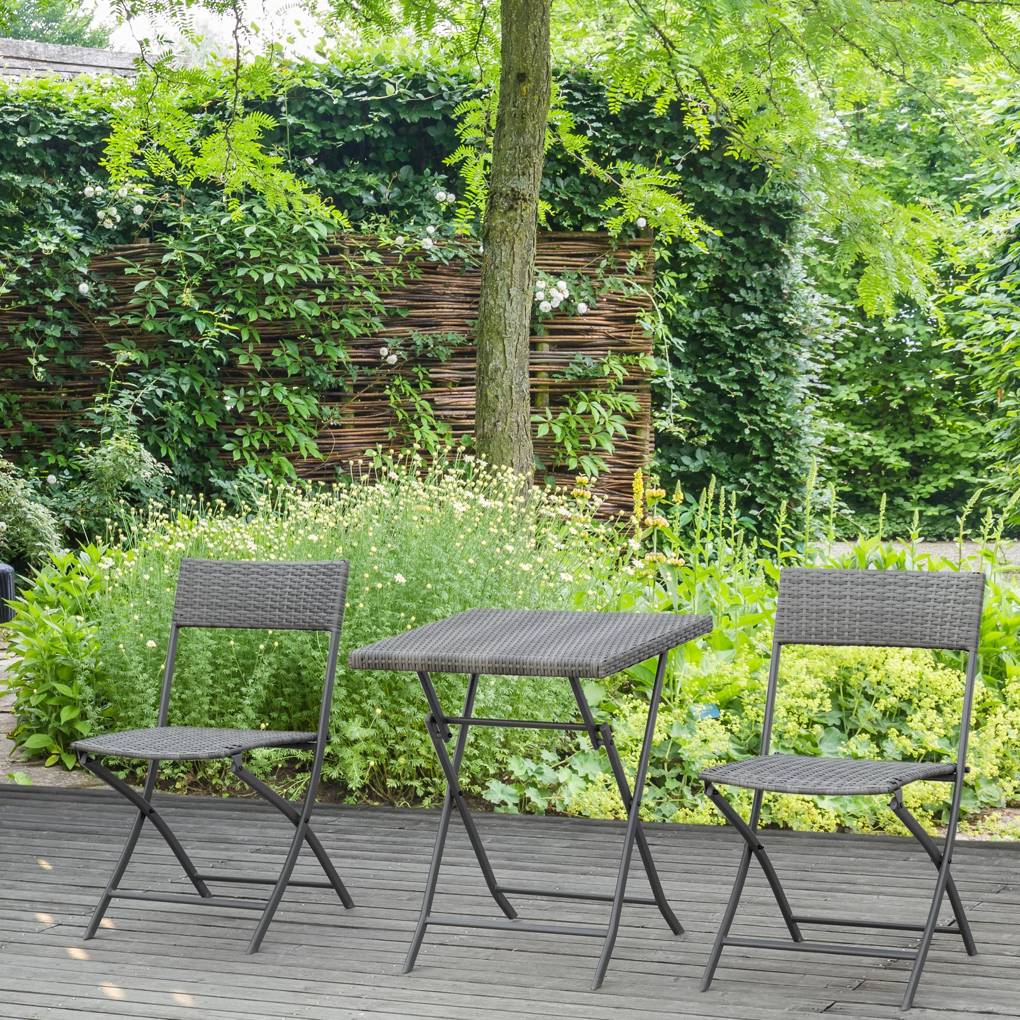 Outsunny Polyrattan Bistroset 2 Personen Sitzgruppe grau, Gartenmöbel aus R günstig online kaufen