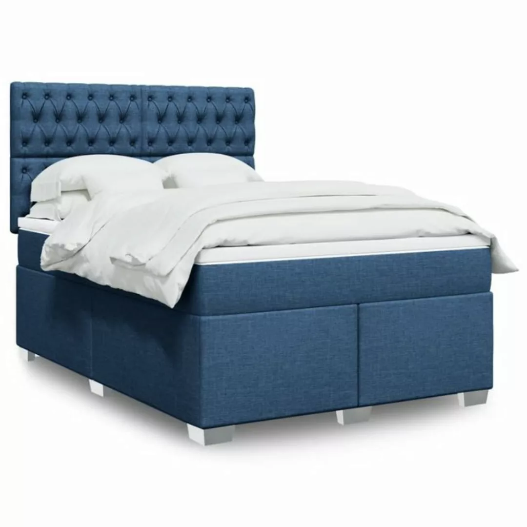 vidaXL Boxspringbett, Boxspringbett mit Matratze Blau 140x200 cm Stoff günstig online kaufen