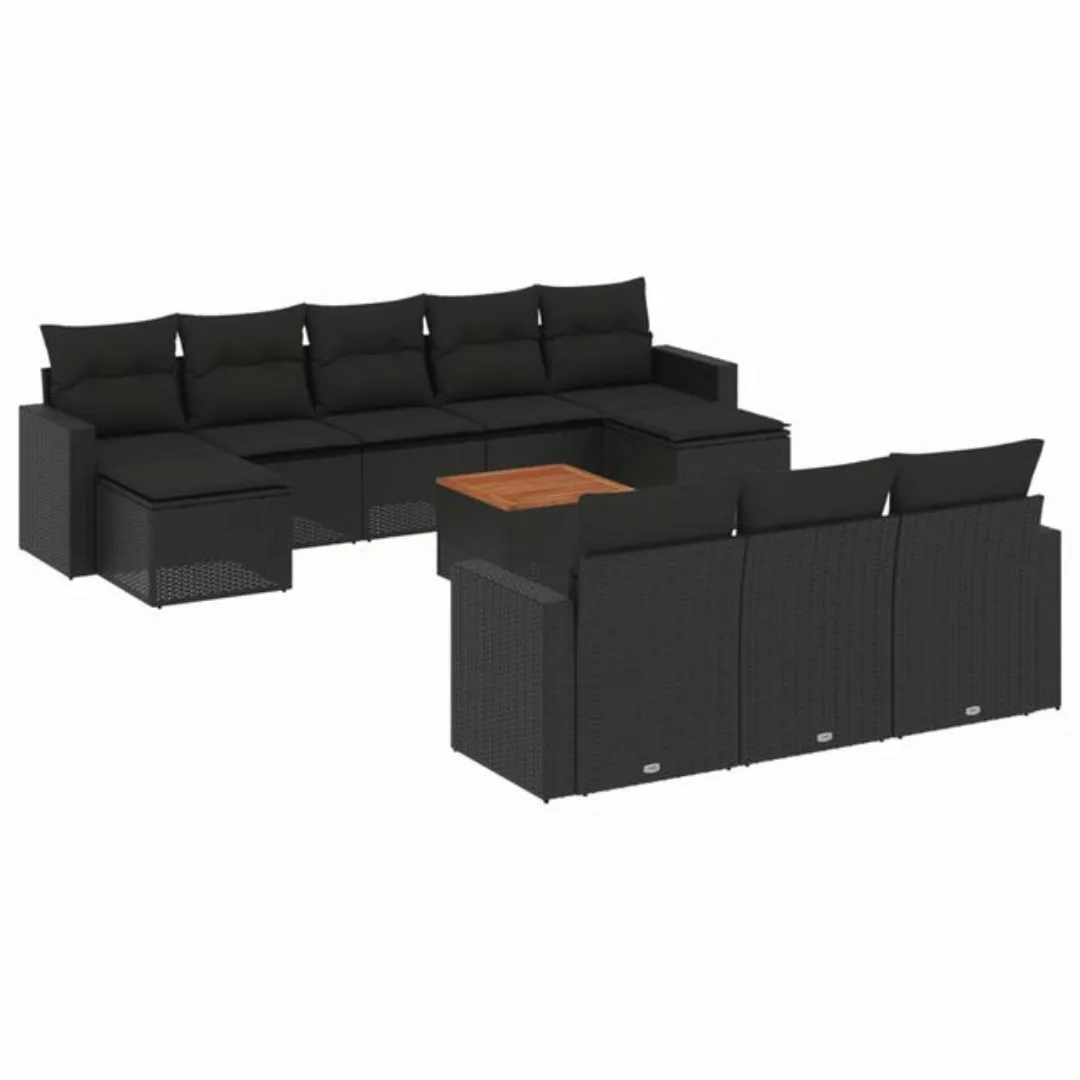 vidaXL Sofaelement 11-tlg. Garten-Sofagarnitur mit Kissen Schwarz Poly Ratt günstig online kaufen