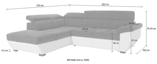 COTTA Ecksofa »Speedway L-Form«, inklusive Kopfteilverstellung, wahlweise m günstig online kaufen