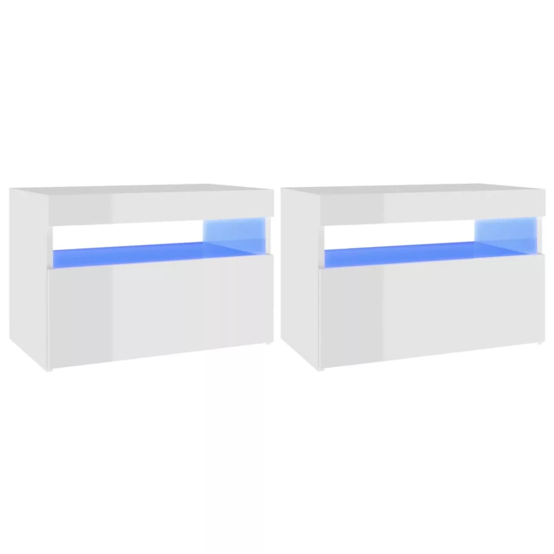 Nachttische Mit Led-leuchten 2 Stk. Hochglanz-weiß 60x35x40cm günstig online kaufen