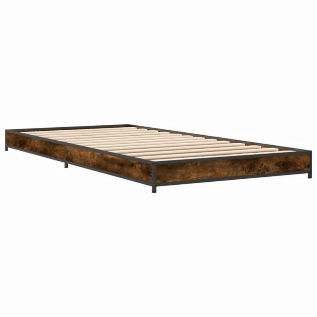 vidaXL Bett Bettgestell Räuchereiche 75x190 cm Holzwerkstoff und Metall günstig online kaufen