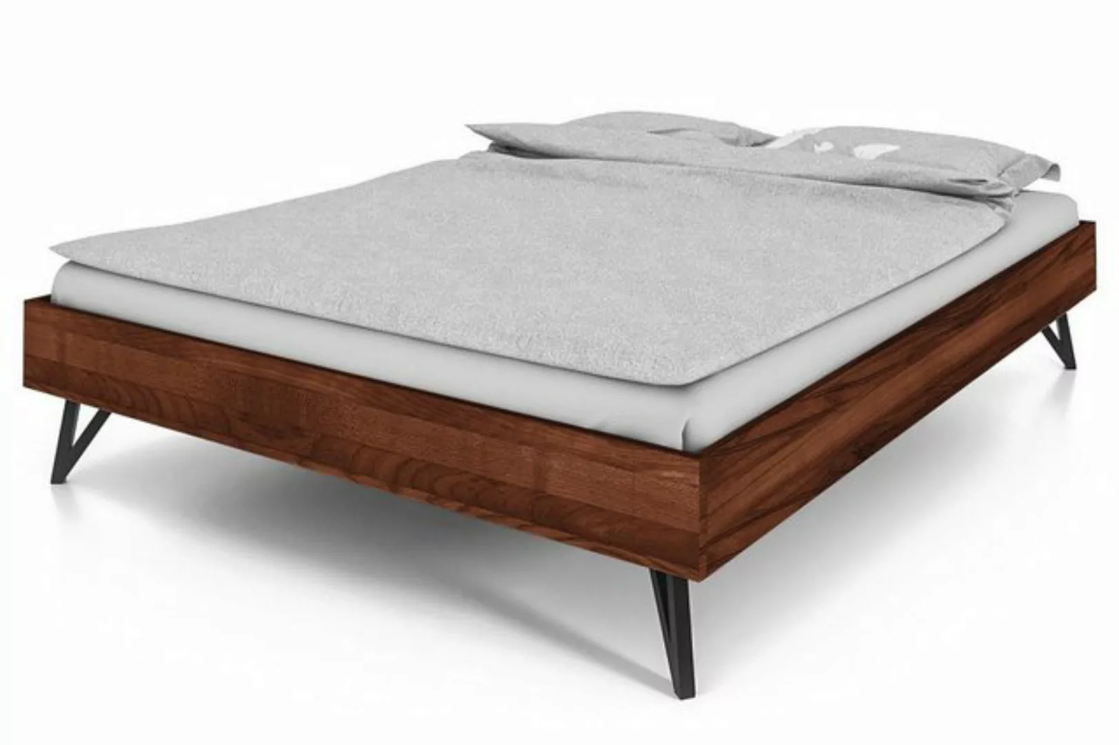 Natur24 Einzelbett Rolo Bett 90x200 cm Kernbuche choco massiv mit Metallbei günstig online kaufen