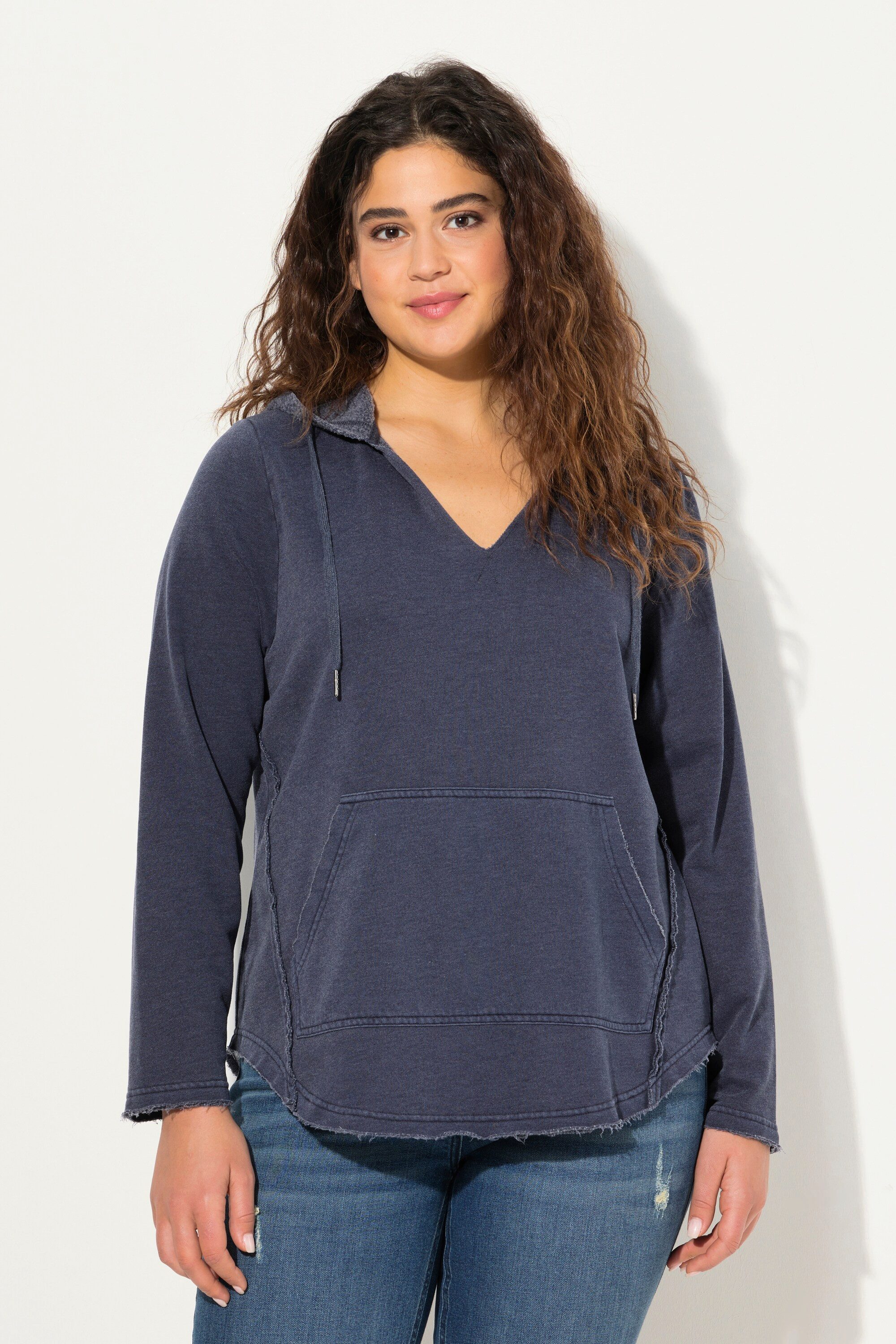 Ulla Popken Sweatshirt Hoodie offenkantig Kapuze günstig online kaufen