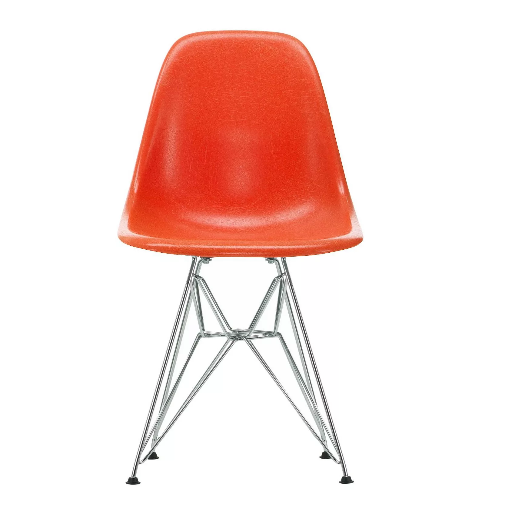 Vitra - Eames Fiberglass Side Chair DSR verchromt - rot orange/Sitzschale F günstig online kaufen