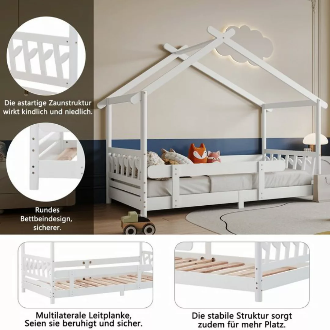 SOFTWEARY Hausbett Kinderbett mit Lattenrost (90x200 cm), Holzbett aus Kief günstig online kaufen