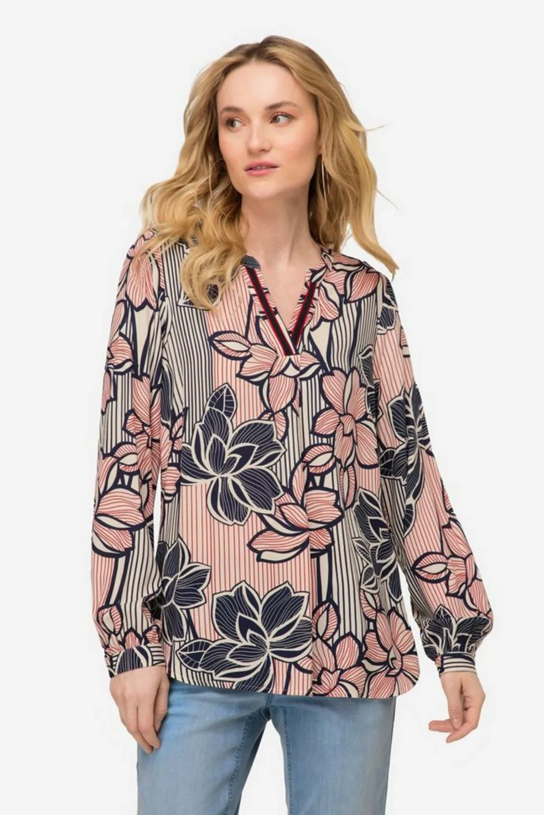 Laurasøn Hemdbluse Bluse Blumen Print Stehkragen Langarm günstig online kaufen