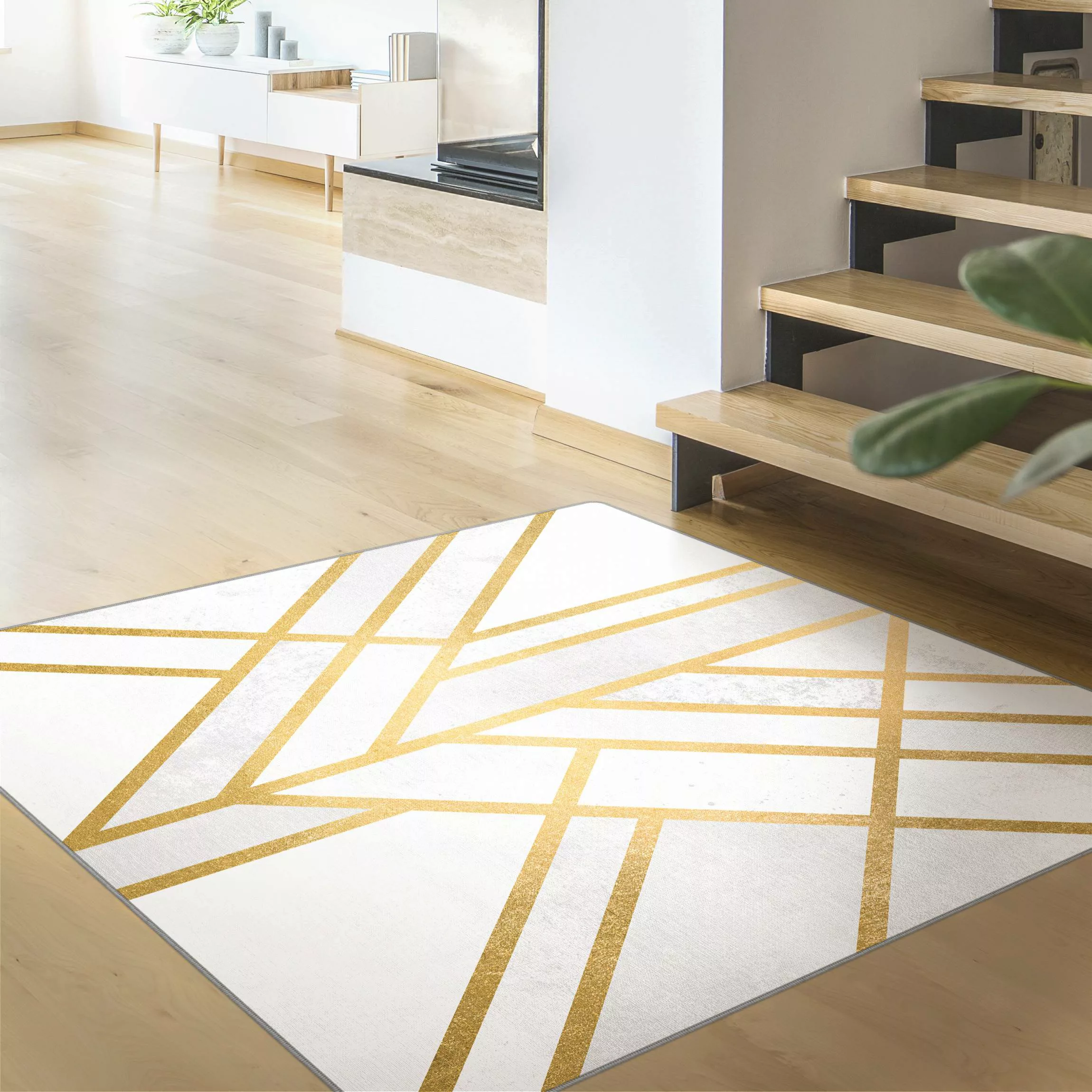 Teppich Art Deco Geometrie Weiß Gold günstig online kaufen