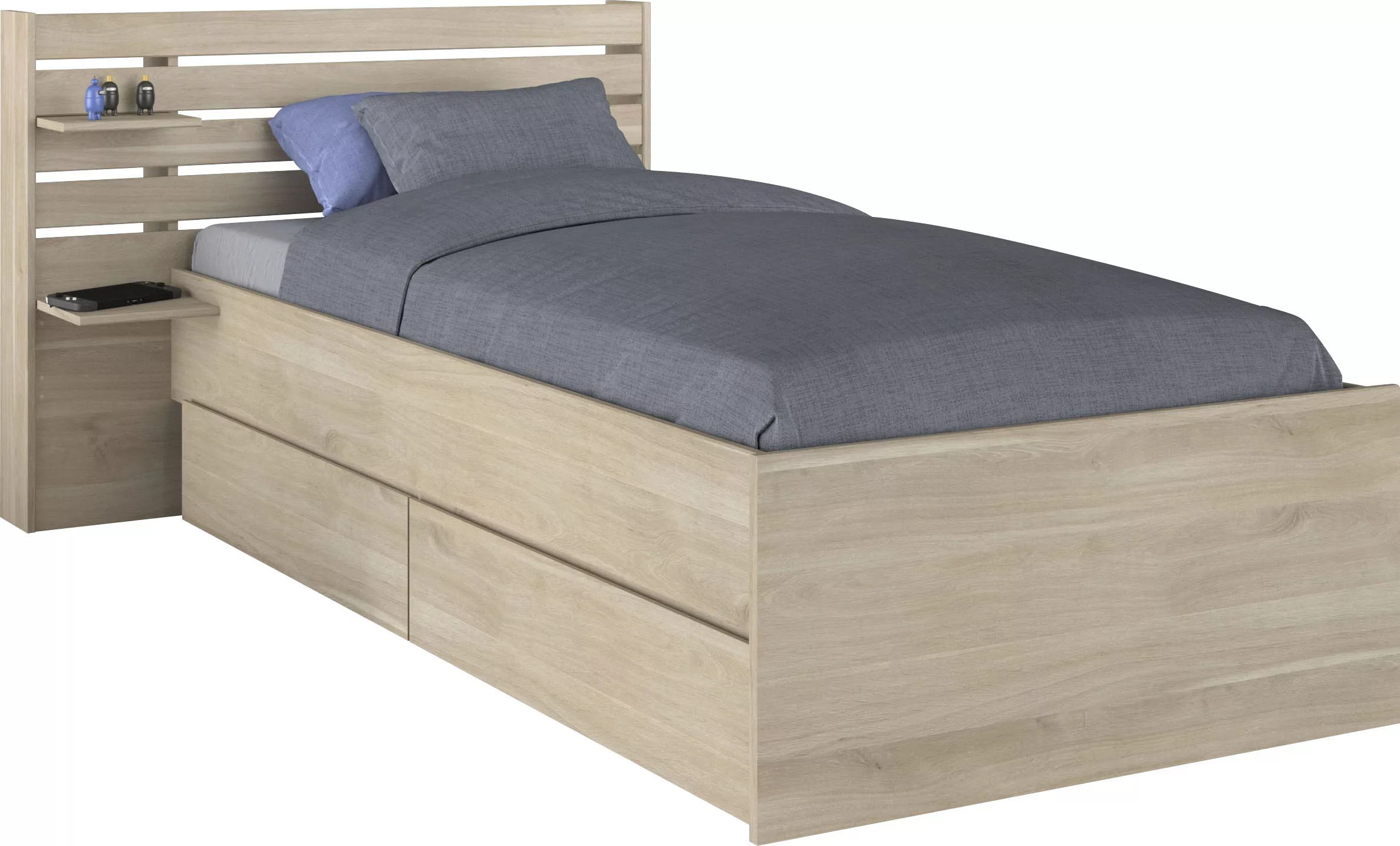 Bett mit Stauraum - 90 x 190/200 - Holzfarben - TENALIA günstig online kaufen