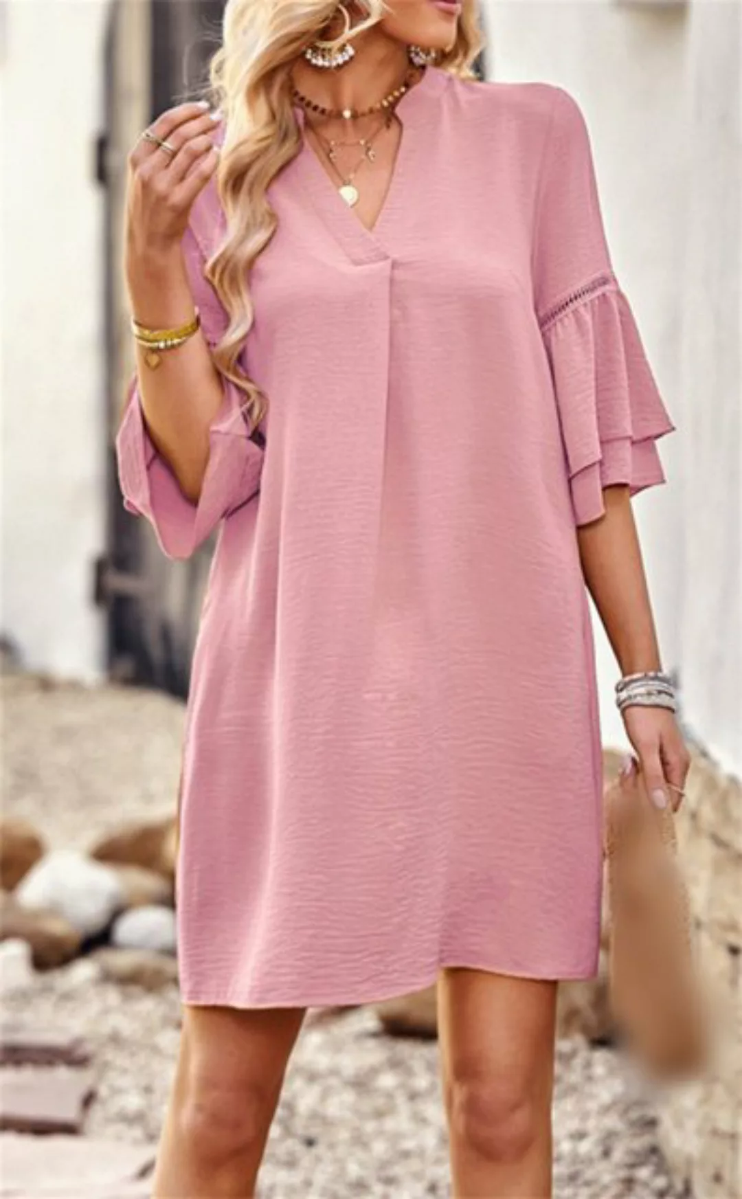 AFAZ New Trading UG Dirndl Einfarbiges, kurzes Damenkleid mit lockerem V-Au günstig online kaufen
