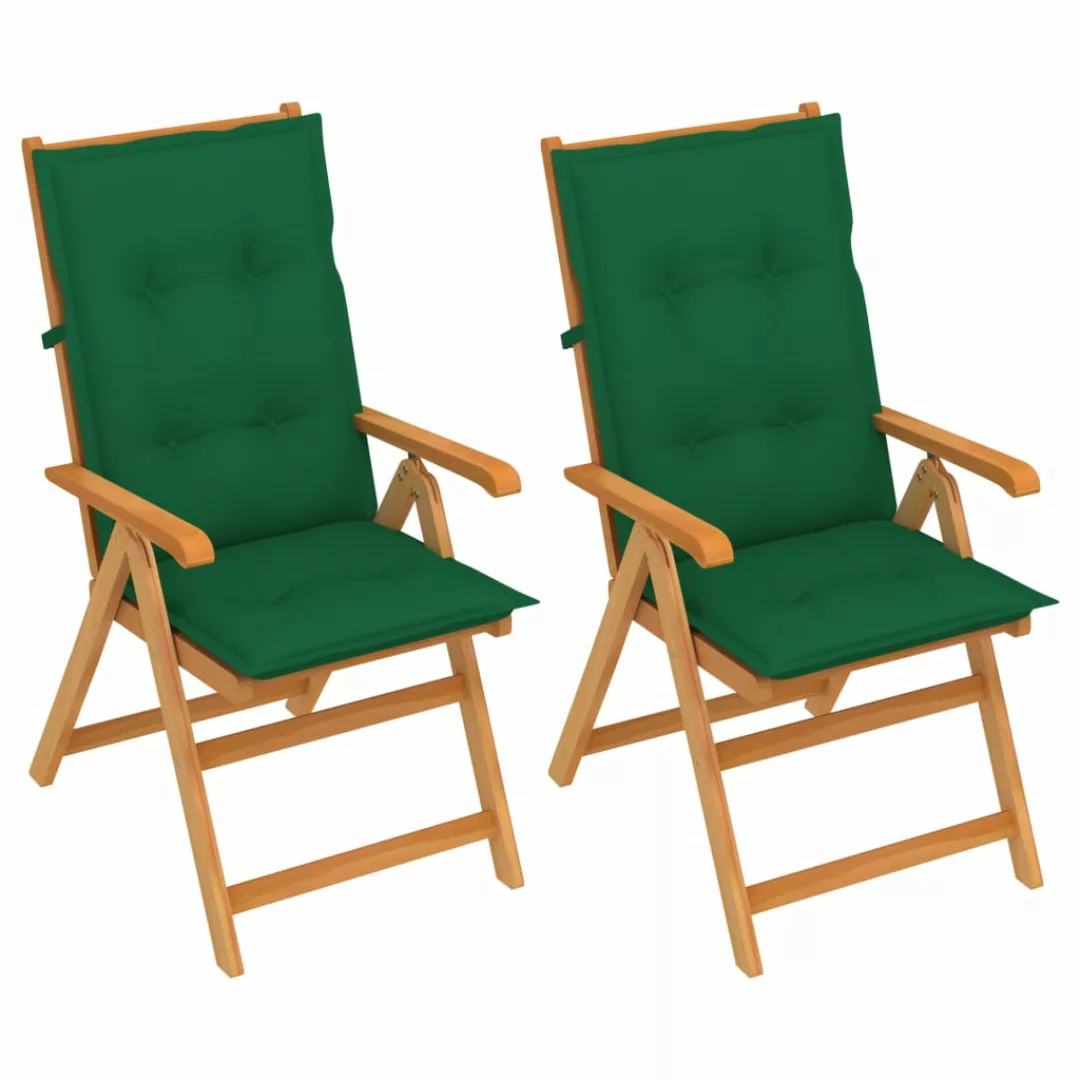 Gartenstühle 2 Stk. Mit Grünen Auflagen Massivholz Teak günstig online kaufen