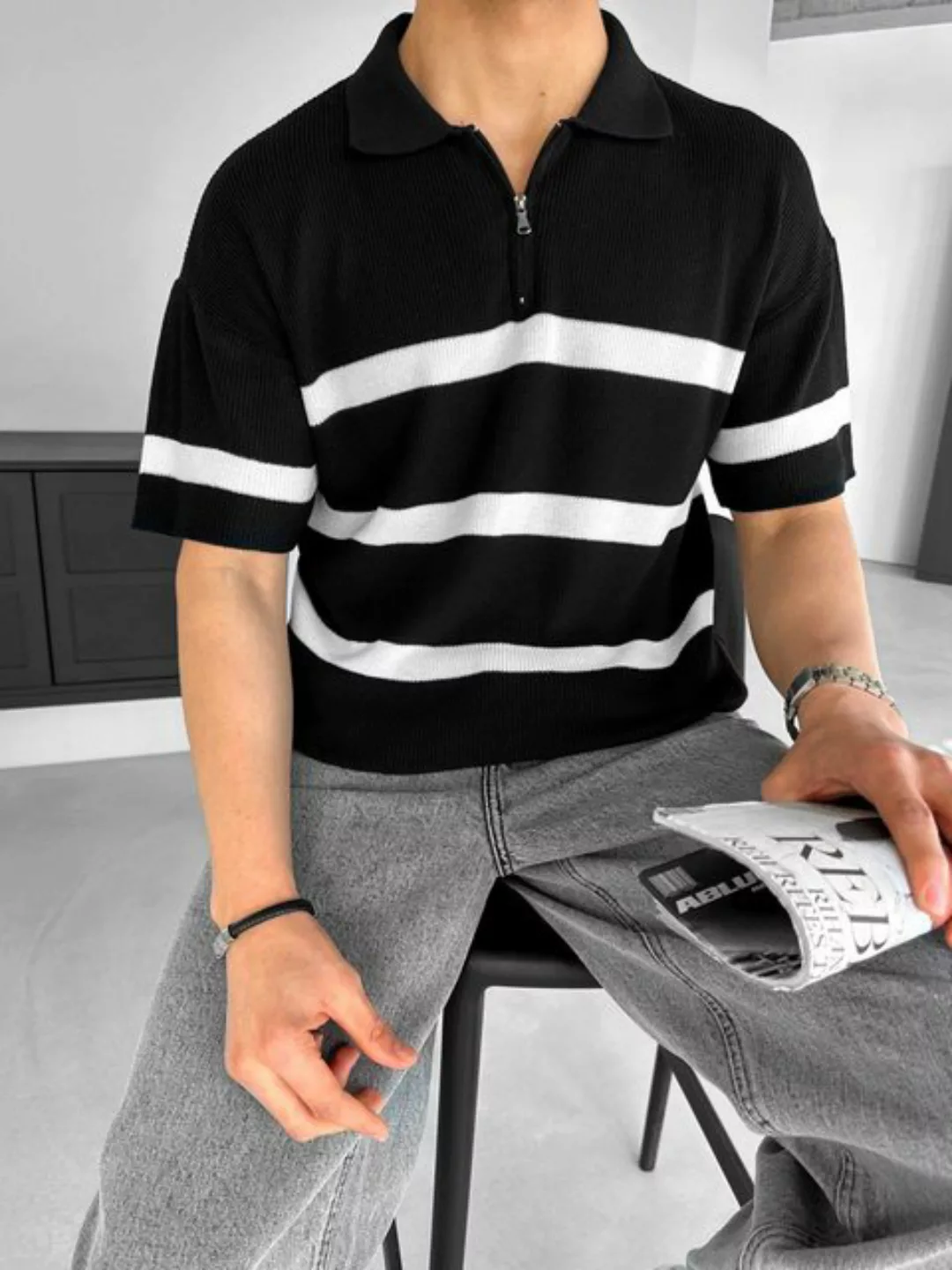 Abluka T-Shirt RELAXED HALF ZIP KNIT POLO SHIRT günstig online kaufen