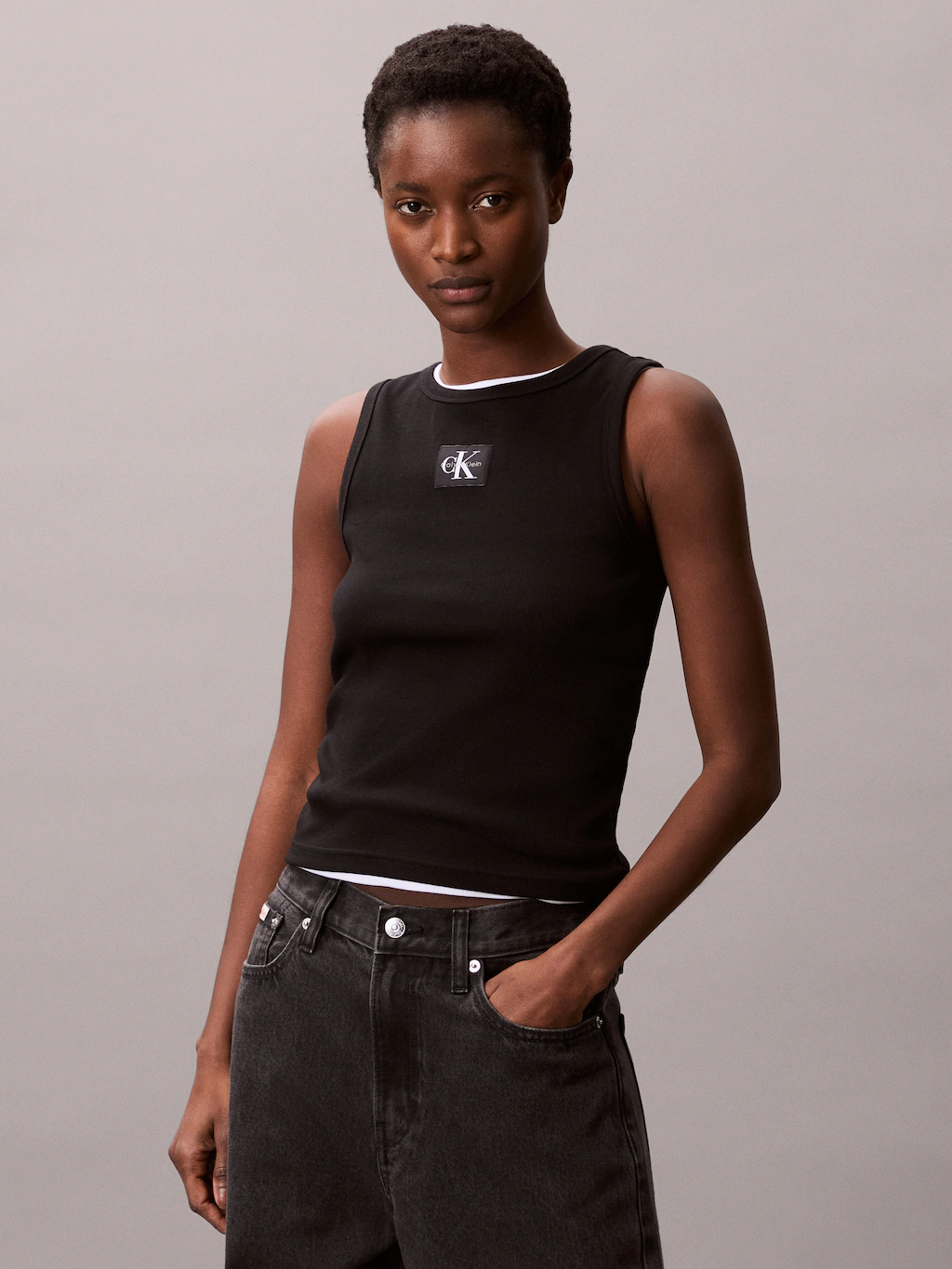 Calvin Klein Jeans Tanktop "A - WVN LBL 2X2 CTTN", Mit Rundhalsausschnitt günstig online kaufen